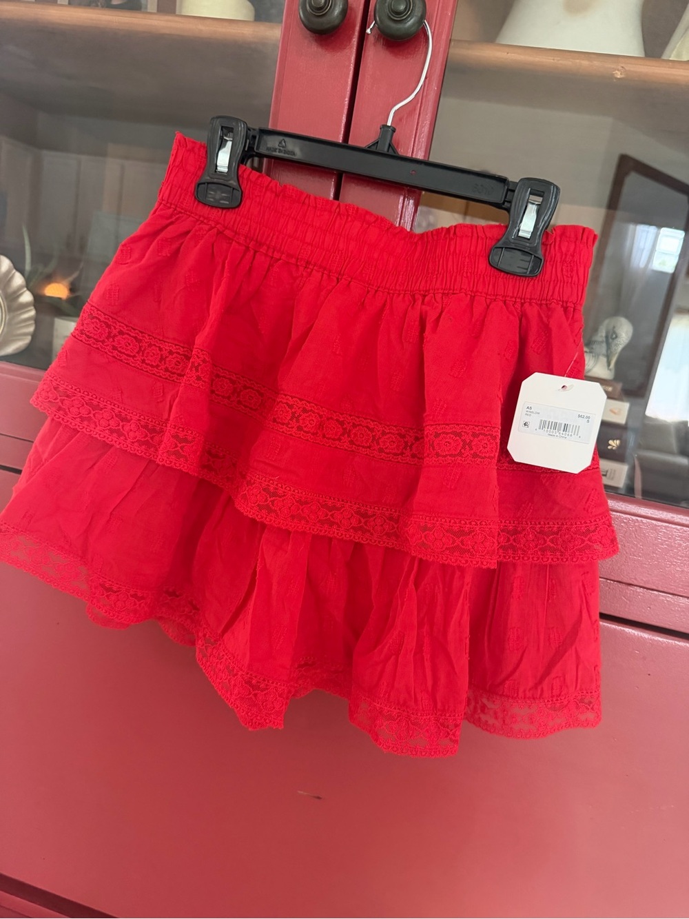 Altar'd State Red Tiered Lace Mini Skirt